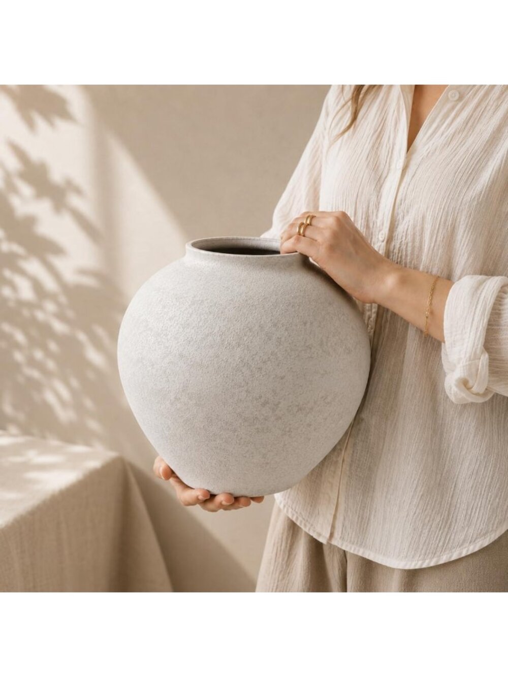 11" Rustic Large White Ceramic Flower Vase - Stylish Home Decor Accent